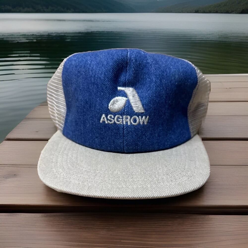 Asgrow Snapback Tan Mesh Blue Jean Blue Embroidered logo Adjustable Ball Cap